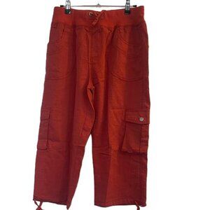 Red Cargo Capri Pants Drawstring Waist Pockets Cropped Casual‎ Women's Size M